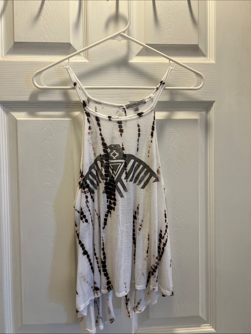 SOLD ****Charlotte Russe White and Brown Tie-Dye Tribal Swing Tank